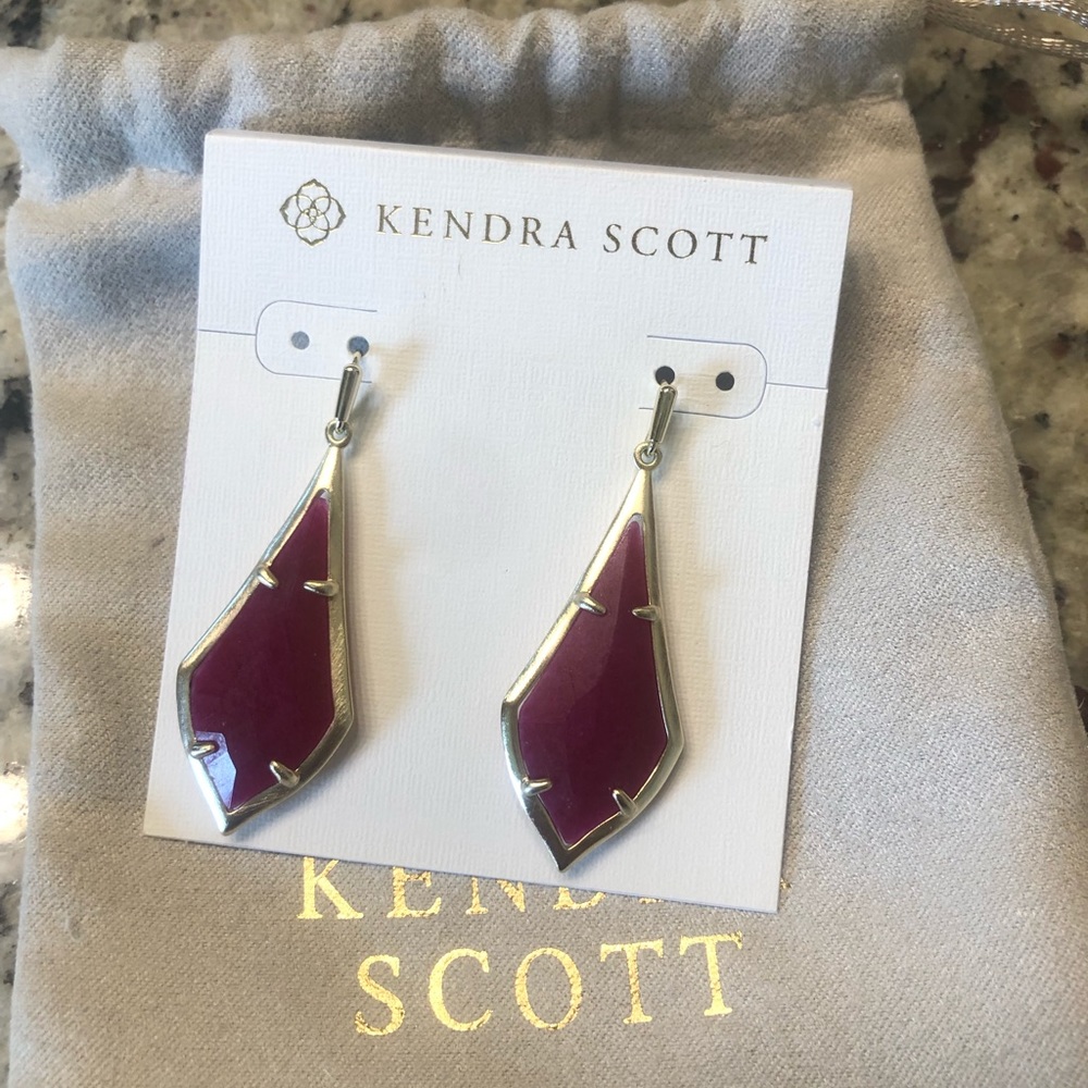 Kendra Scott silver earrings w/Maroon Jade